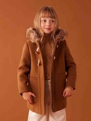 Girls-Hooded Duffel Coat with Toggles, in Woollen Fabric, for Girls