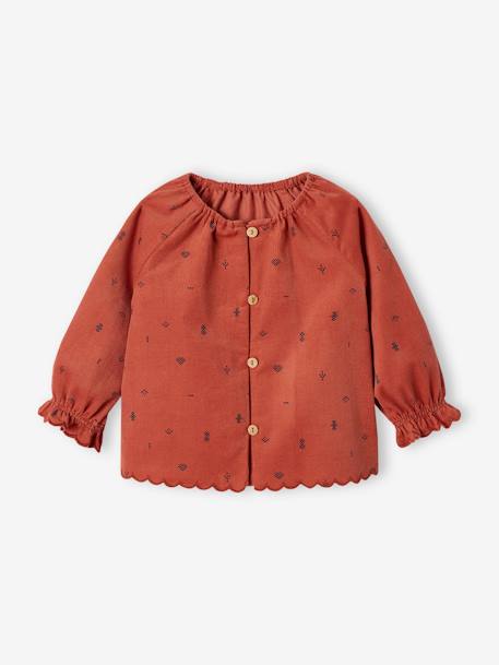 Blouse in Fine Wale Corduroy with Geometric Print for Babies tomato red 