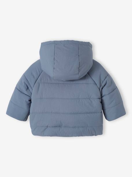 Padded Jacket with Removable Lined Hood for Babies grey blue 