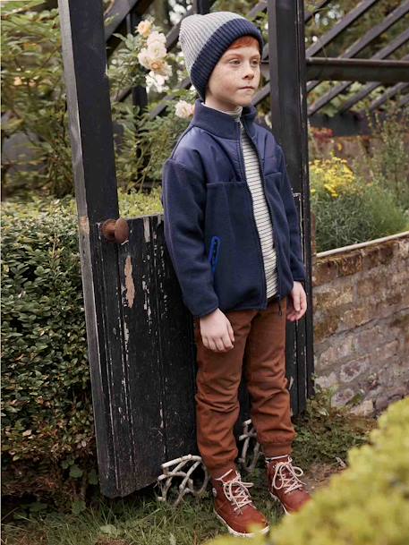 Zipped Jacket, Camouflage Sherpa Lining, for Boys GREY DARK SOLID WITH DESIGN 