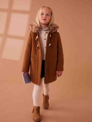 Girls-Coats & Jackets-Hooded Duffel Coat with Toggles, in Woollen Fabric, for Girls