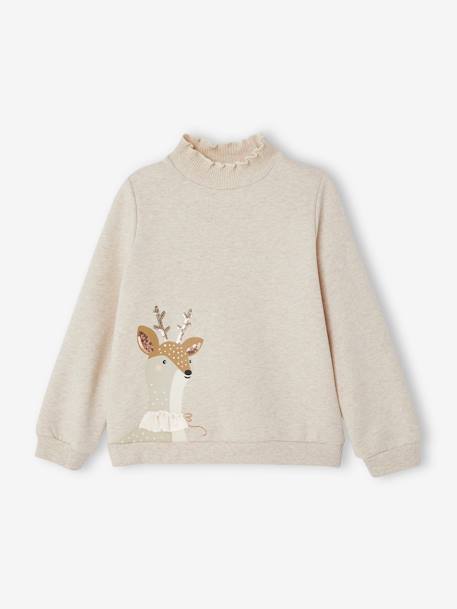 Christmas Special Deer Sweatshirt with Shiny & Sequin Details for Girls marl beige 
