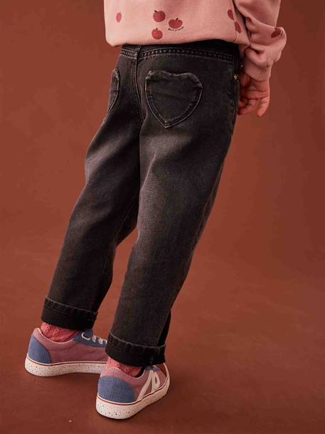 Mom Fit Jeans with Heart-Shaped Pockets on the Back, for Girls denim grey+stone 