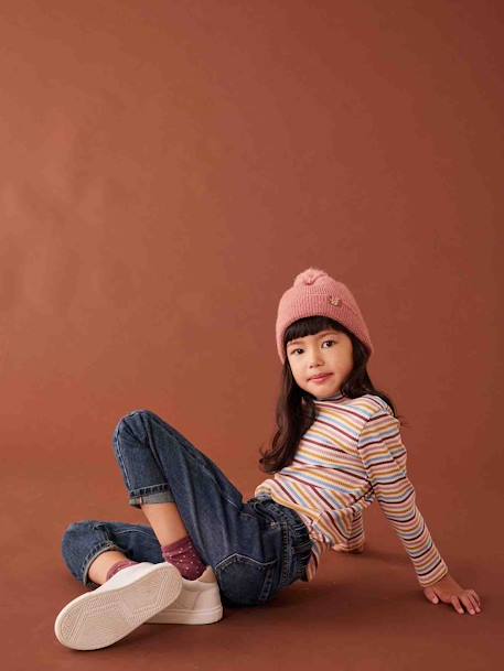 Polo Neck Top in Rib Knit for Girls multicoloured+rosy 