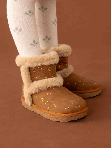 Water-Repellent Furry Boots with Zip for Girls brown+golden beige+grey 
