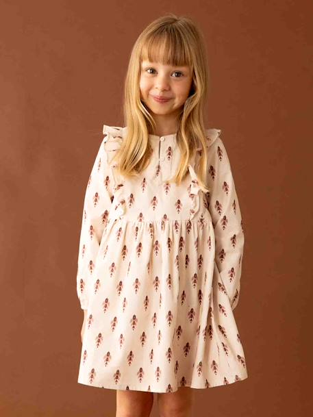 Printed Velour Dress with Ruffles for Girls rose beige 