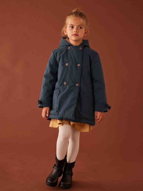 Hooded Parka in Chic Peachskin Effect Fabric for Girls dusky pink+navy blue 
