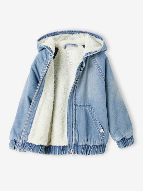 Denim Jacket with Hood & Sherpa Lining for Boys double stone 