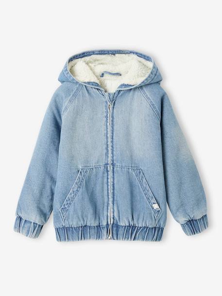Denim Jacket with Hood & Sherpa Lining for Boys double stone 