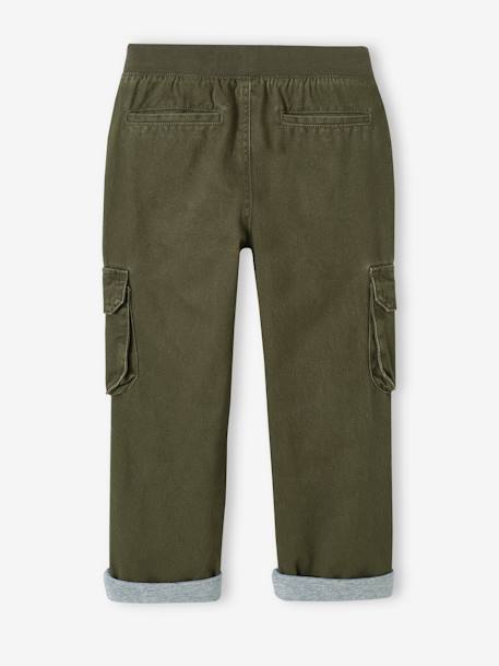 Easy to Slip-on Cargo Trousers with Lining for Boys khaki+night blue 
