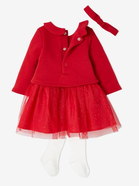 Christmas Combo: Dress, Headband & Tights for Babies red 