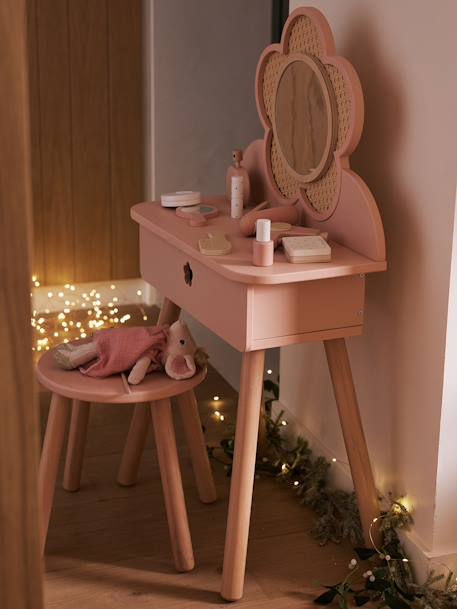 Straw Dressing Table + Accessories, in Certified Wood rose 