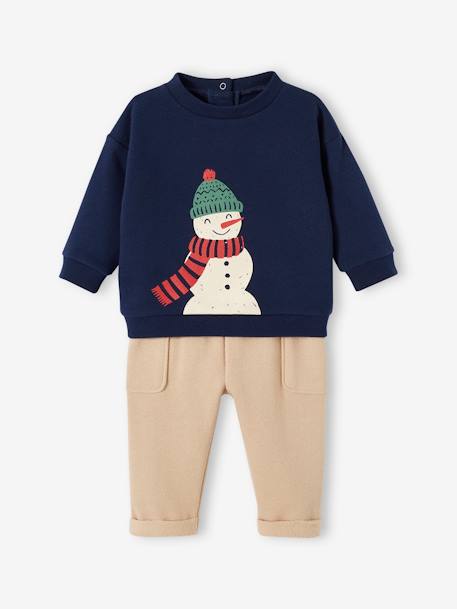 Christmas Special Ensemble: Sweatshirt + Trousers & Gift Box for Babies navy blue 