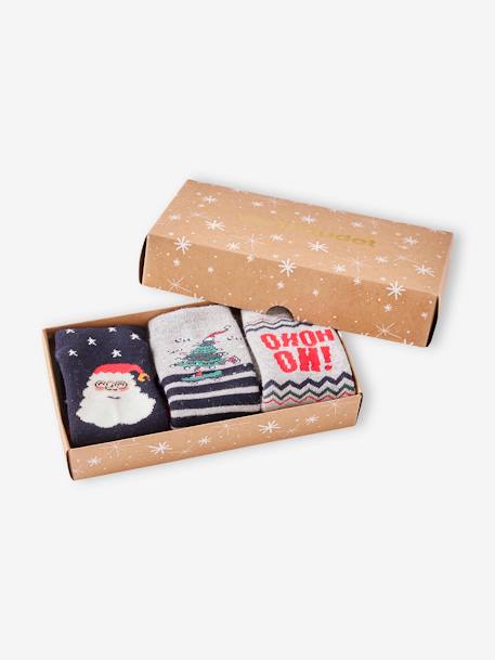 Gift Box with 3 Pairs of Christmas Socks for Boys navy blue 