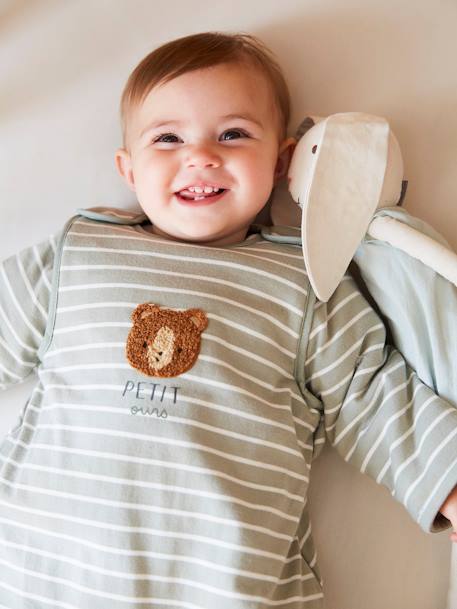 Baby Sleep Bag, Long Sleeves, Forest Buddy striped green 