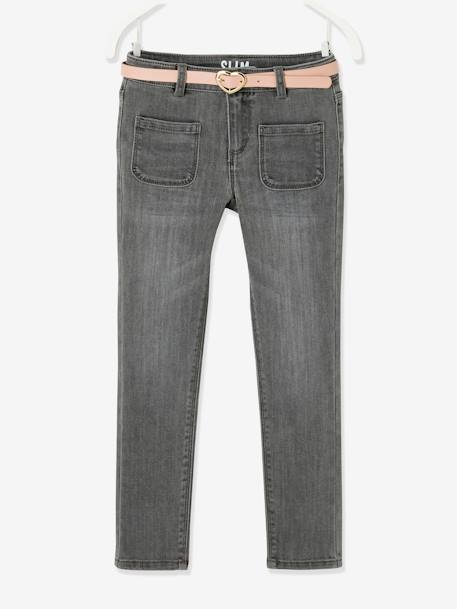 Indestructible Jeans & Fancy Belt, for Girls Light Grey+stone 