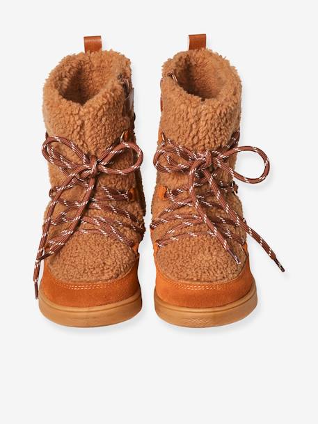 High Top Leather & Plush Trainer Boots  for Girls brown 