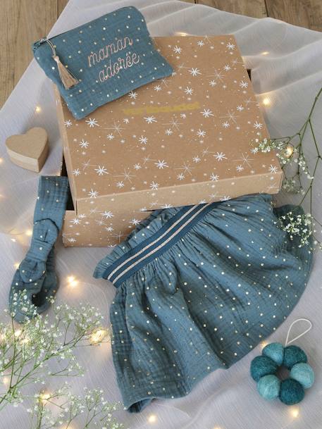 Christmas Gift Box 'Adoré' for Babies: Skirt, Headband & Embroidered Clutch Bag emerald green 