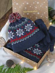 Boys-Accessories-Winter Hats, Scarves & Gloves-Christmas Gift Box with "Snowflake" Beanie, Snood & Gloves Set for Boys
