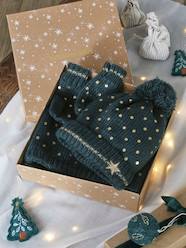 Girls-Accessories-Winter Hats, Scarves, Gloves & Mittens-Christmas Gift Box: "Star" Set with Beanie + Snood + Gloves for Girls