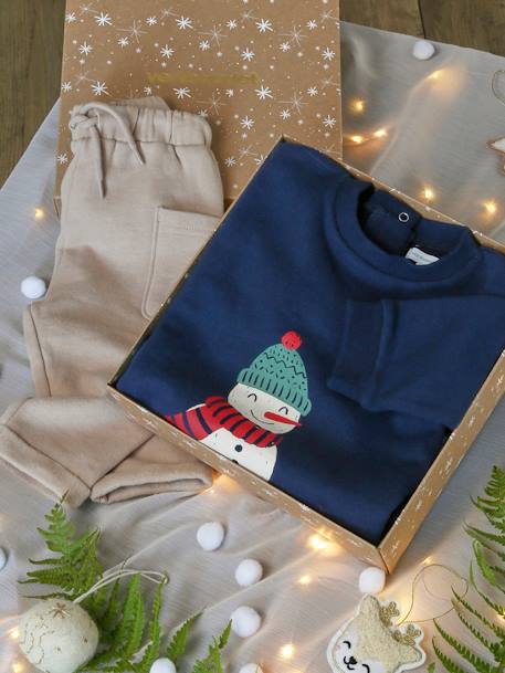 Christmas Special Ensemble: Sweatshirt + Trousers & Gift Box for Babies navy blue 