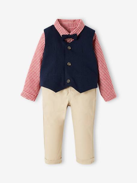 4-Piece Occasion Ensemble: Shirt + Trousers + Waistcoat + Bow Tie for Baby Boys red 