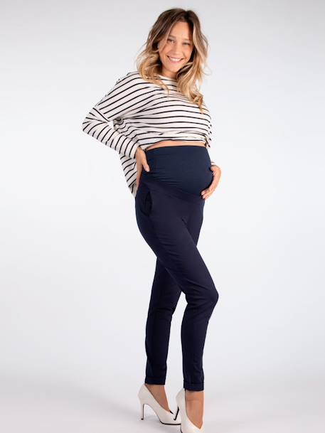 Jersey Knit Maternity Trousers with High Belly Band, Clément by ENVIE DE FRAISE navy blue 