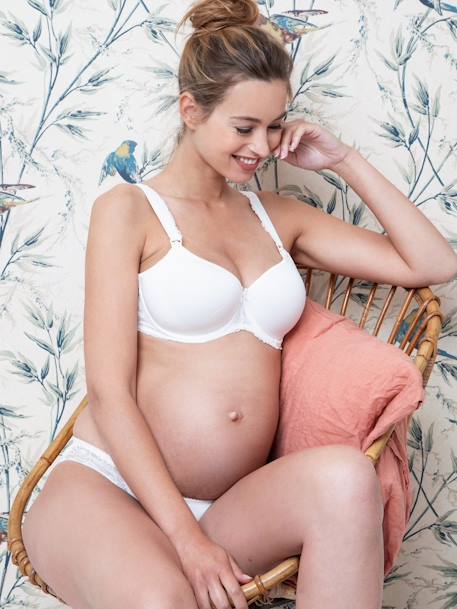 Maternity & Nursing Special Bra, Lined in Organic Cotton, Icone by ENVIE DE FRAISE beige+white 