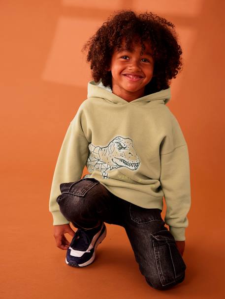 Dinosaur Sweatshirt with Sherpa-Lined Hood for Boys olive 