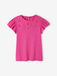 T-Shirt for Girls, with Broderie Anglaise and Ruffled Sleeves