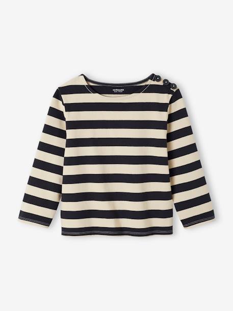Sailor-Like Top, Long Sleeves, for Girls striped grey+striped red 