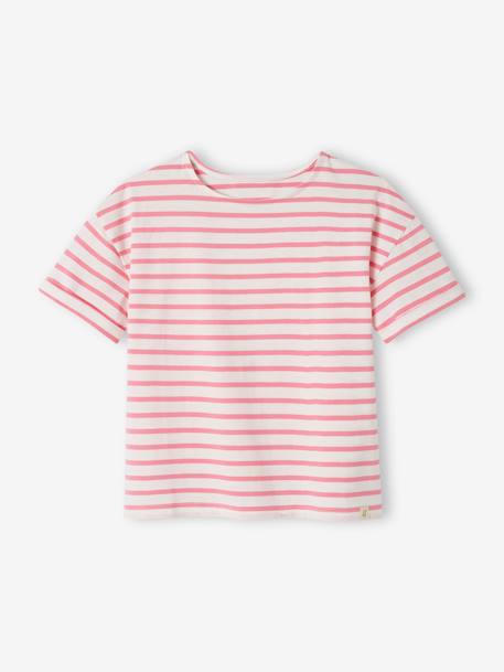 Sailor-Type T-Shirt for Girls brut denim+striped pink 