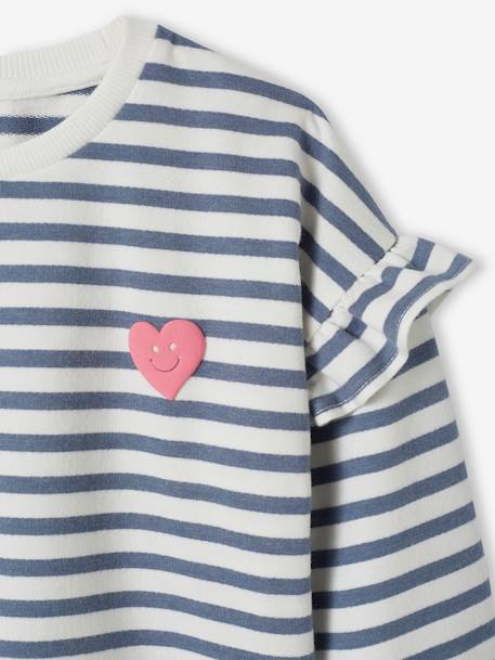 Sailor-type Sweatshirt with Ruffles on the Sleeves, for Girls denim blue+lilac+striped pink 