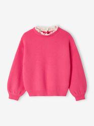 Girls-Cardigans, Jumpers & Sweatshirts-Jumpers-Loose-Fitting Jumper with Fancy Collar for Girls