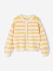 Girls-Cardigans, Jumpers & Sweatshirts-Cardigans-Striped Cardigan in Shimmery Rib Knit for Girls