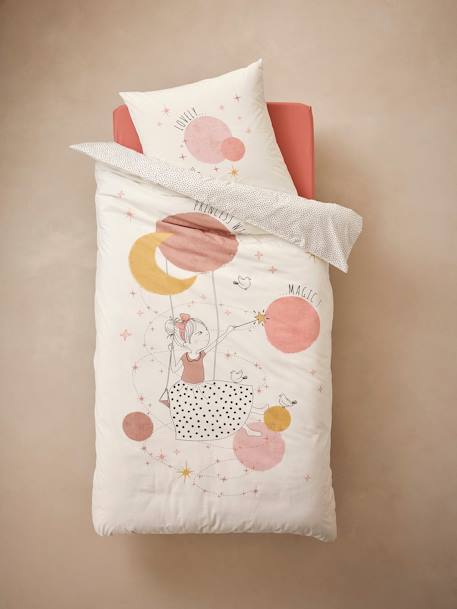 Duvet Cover + Pillowcase Set with Recycled Cotton for Children, Poetry Princess printed white 
