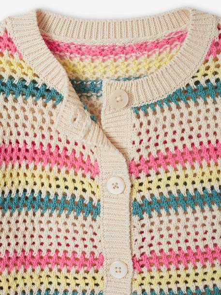 Striped Cardigan in Fancy Knit for Girls ecru 