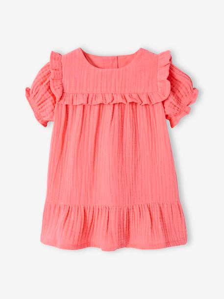Dress in Cotton Gauze for Babies coral+vanilla 