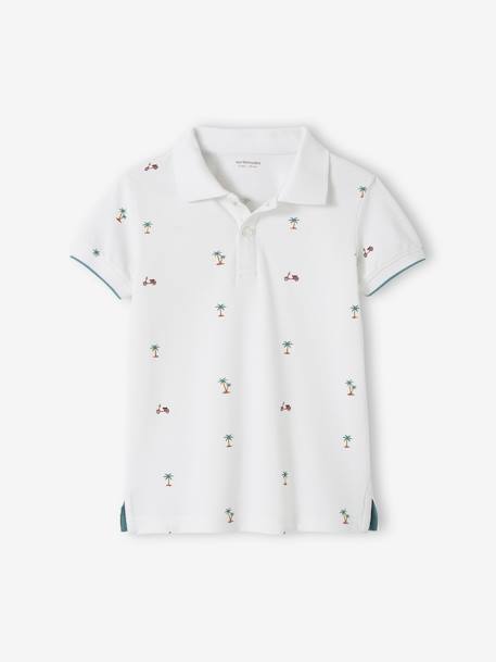Printed Polo Shirt in Piqué Knit for Boys ecru+printed blue 
