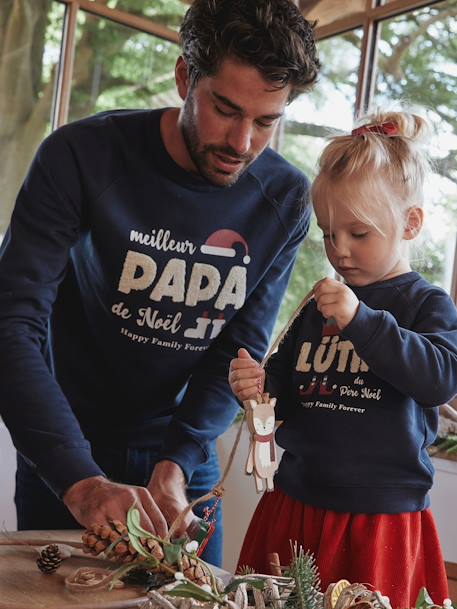 Christmas Sweatshirt for Men, 'Happy Family Forever' Capsule Collection navy blue 