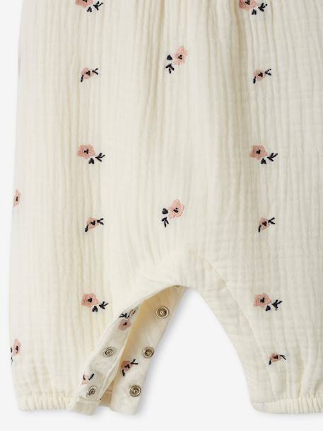 Jumpsuit for Newborn Babies, Embroidery in Cotton Gauze beige+ecru+Light Green/Print 