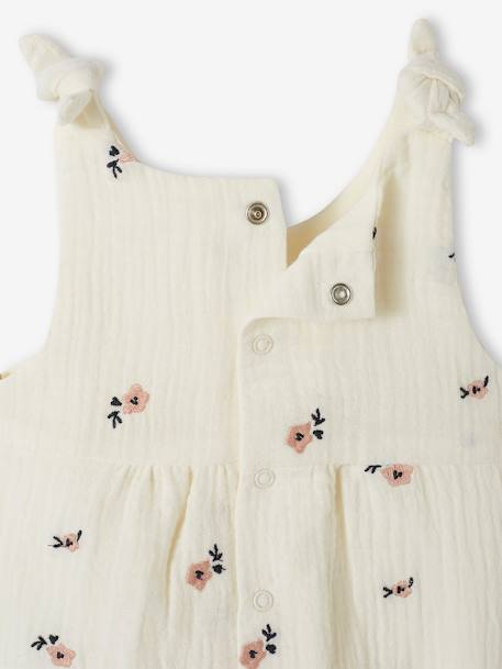 Jumpsuit for Newborn Babies, Embroidery in Cotton Gauze beige+ecru+Light Green/Print 