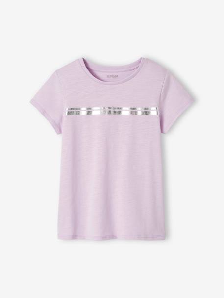 Sports T-Shirt with Iridescent Stripes for Girls lilac+rosy+WHITE LIGHT SOLID WITH DESIGN 