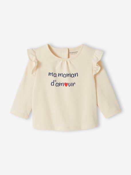T-Shirt in Organic Cotton with Message, for Babies ecru+pale pink 