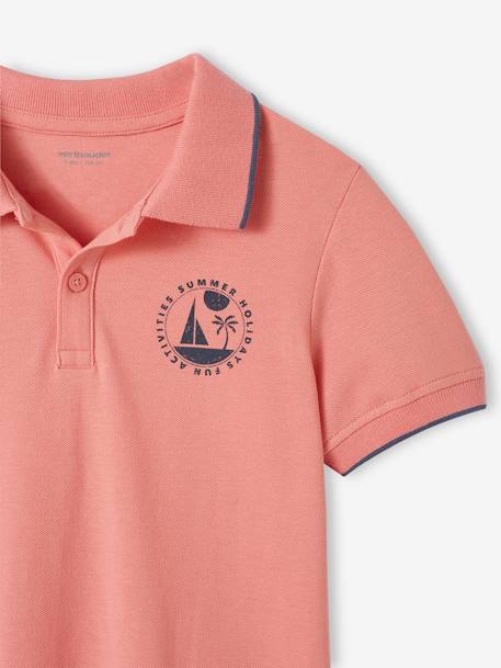 Polo Shirt in Piqué Knit with Motif on the Breast for Boys old rose 