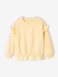 Girls-Cardigans, Jumpers & Sweatshirts-Sweatshirts & Hoodies-Dual Fabric Sweatshirt with Ruffles for Girls