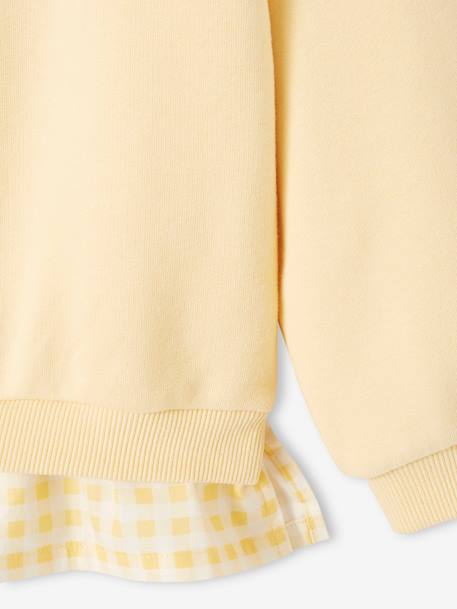 Dual Fabric Sweatshirt with Ruffles for Girls pastel yellow+sweet pink 