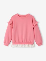 Girls-Cardigans, Jumpers & Sweatshirts-Dual Fabric Sweatshirt with Ruffles for Girls