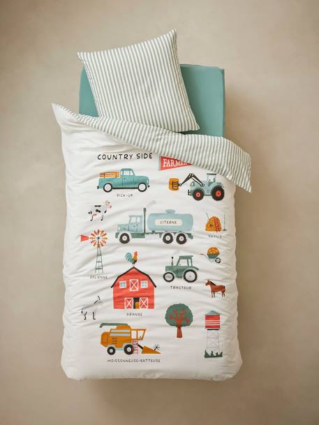 Duvet Cover + Pillowcase Set with Recycled Cotton, Harvest printed white 