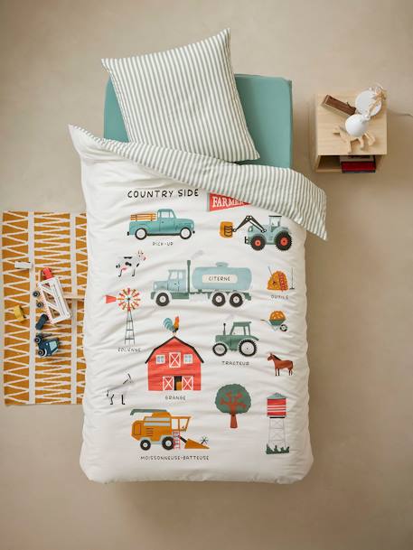 Duvet Cover + Pillowcase Set with Recycled Cotton, Harvest printed white 